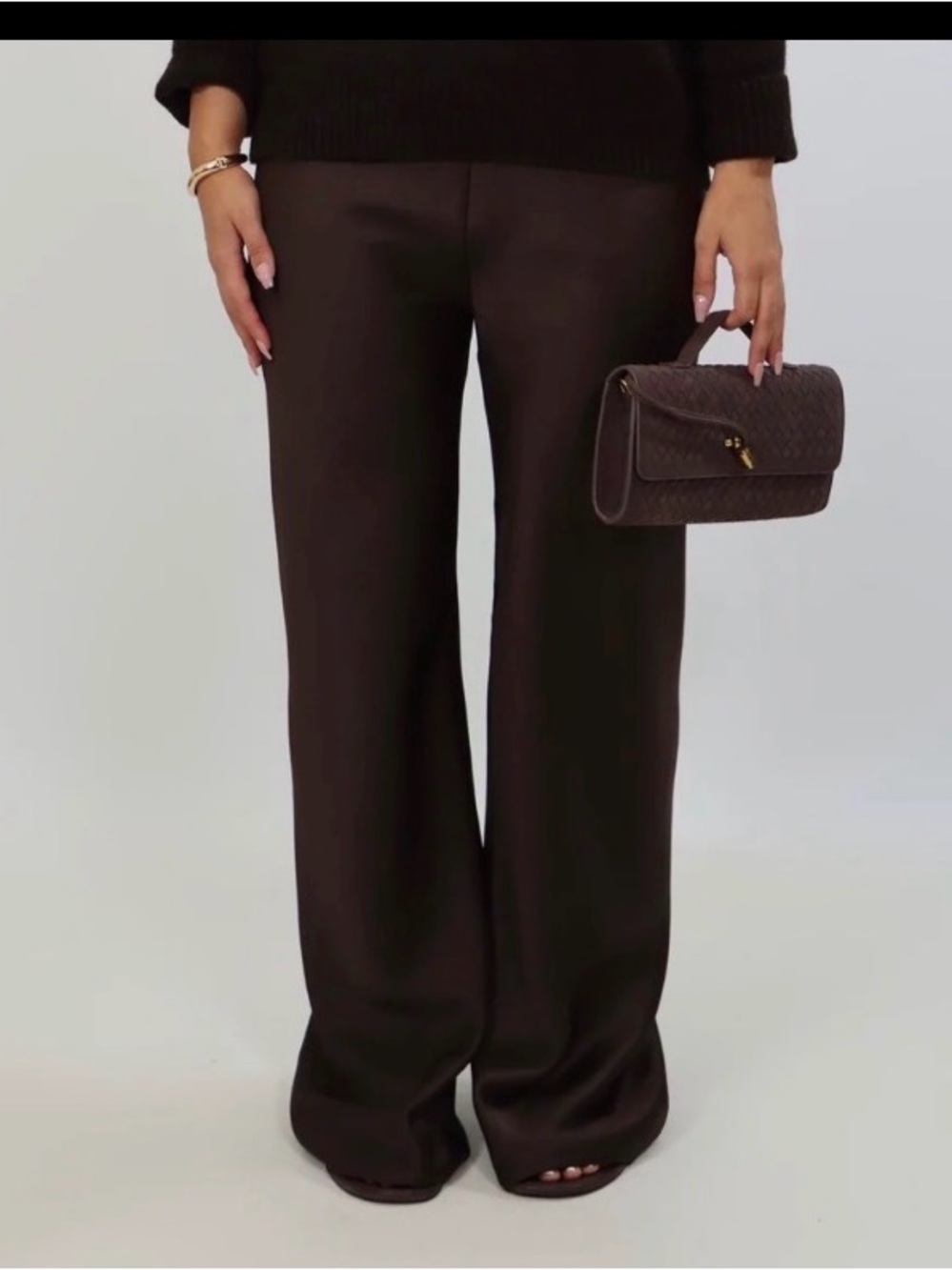 Elegant Wide-Leg Pants in Dark Brown Satin